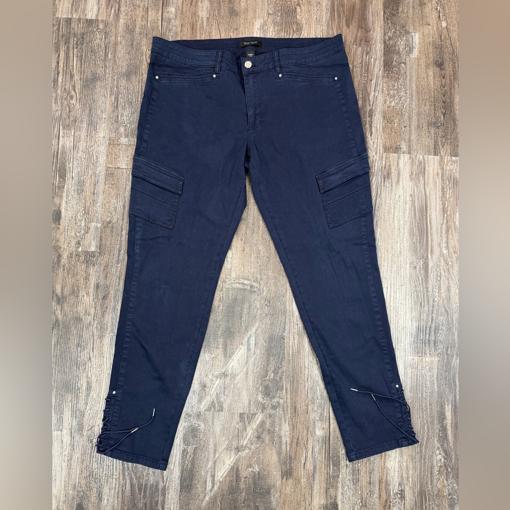 White House Black Market Women’s Size 16 Dark Blue Skinny Pants Lace Ankle - Picture 2 of 10